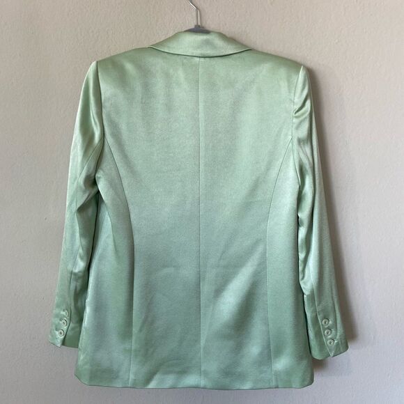 NWT Alice + Olivia Denny Satin Green Blazer Crepe Size 6 - Picture 9 of 15